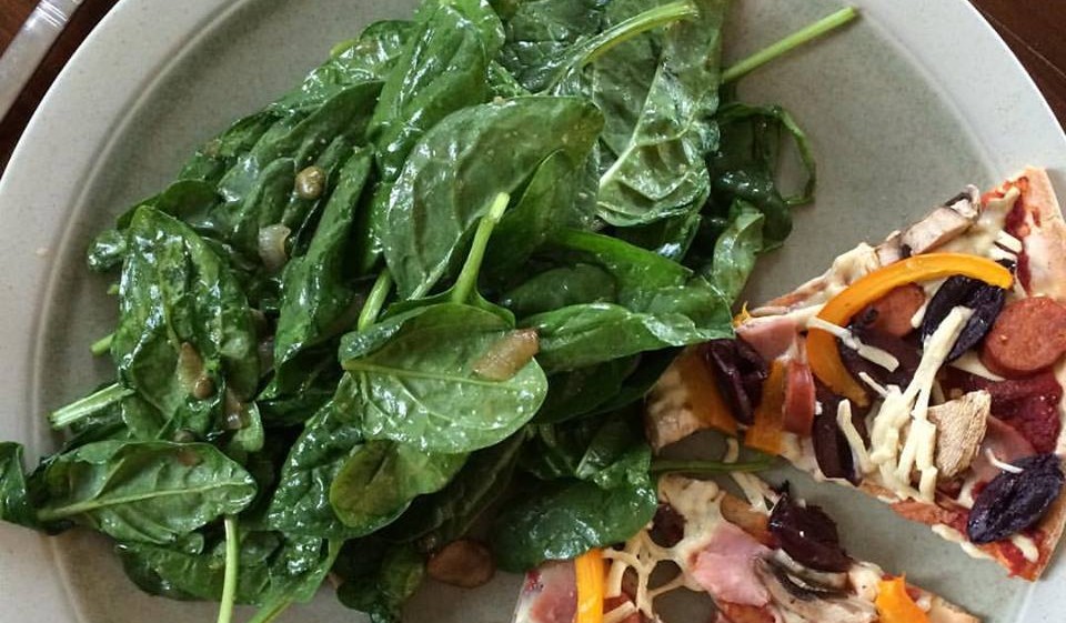 Warm Spinach Salad with Capers & Mushrooms