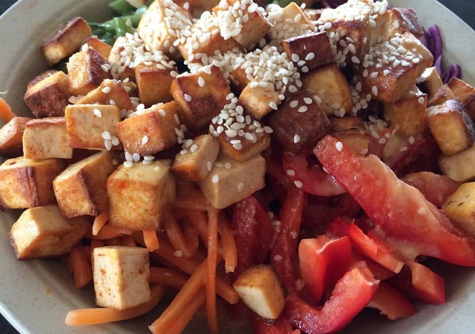 Spicy Tofu Bowl with Maple Miso Dressing
