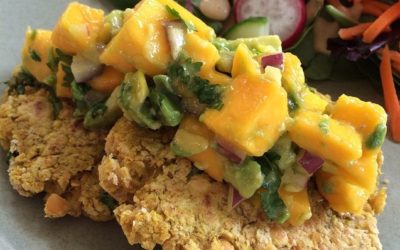 Curried Chickpea Burgers with Mango Avocado Salsa