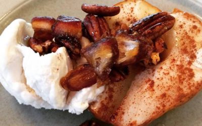 Roasted Pears with Cheater Candied Pecans