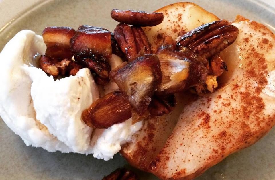 Roasted Pears with Cheater Candied Pecans