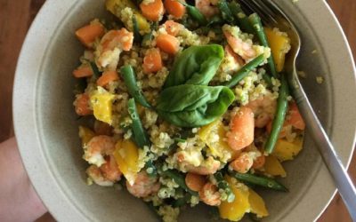 Shrimp & Veggie Pesto “Risotto” with Quinoa
