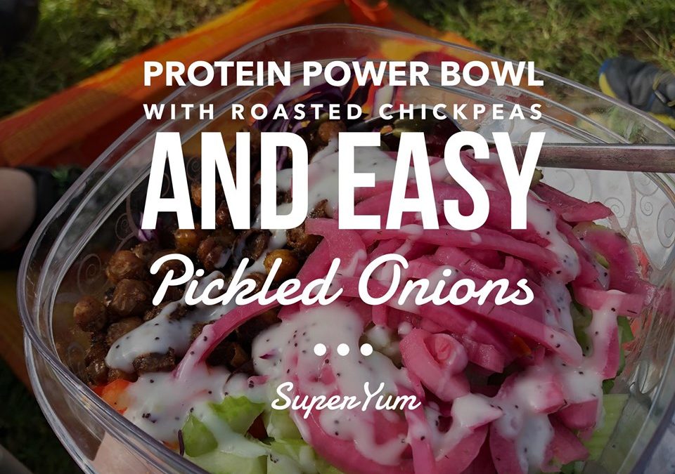 Protein Power Bowl with Roasted Chickpeas and easy Pickled Onions