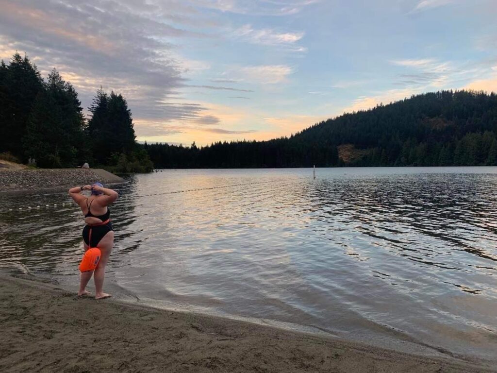 heading out for her 10k swim